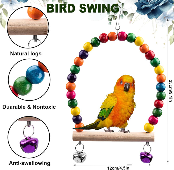 Wooden parakeet toys and accessories, 7-piece set for small conure, cockatiel, and budgie cages, 18 inches