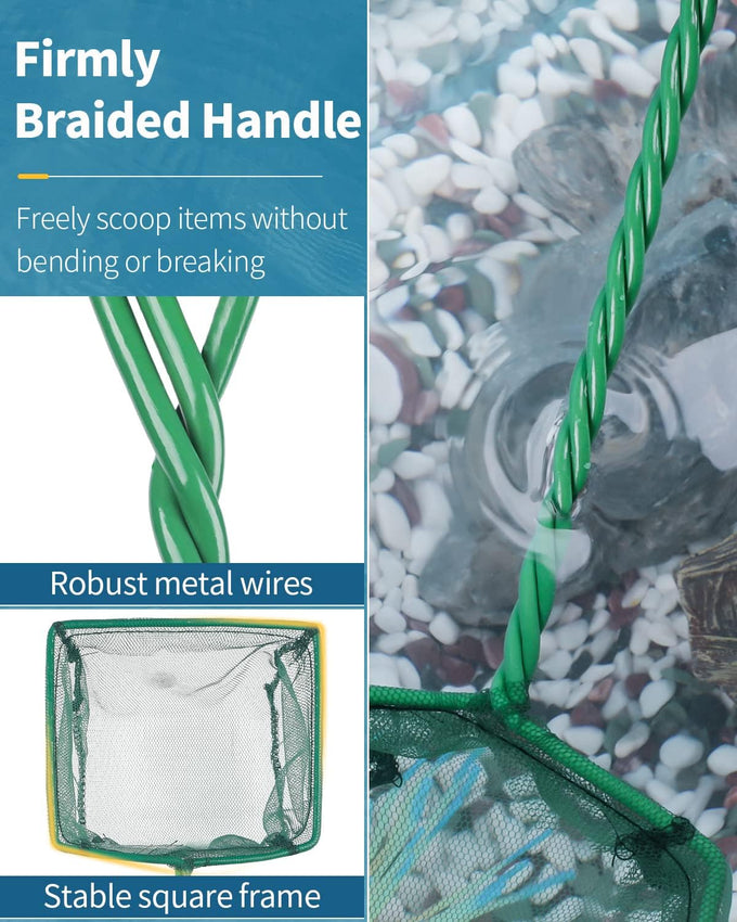 Pawfly 4-inch small aquarium fish net with braided metal handle and soft fine mesh for small fish tanks and ponds