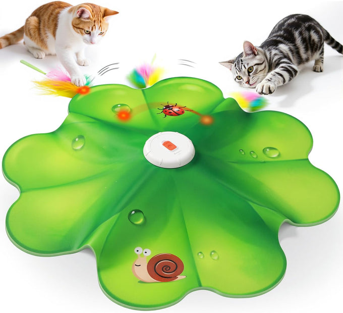 Feelnedy rechargeable cat toy with movable LED dot and feathers for indoor cat exercise and boredom prevention