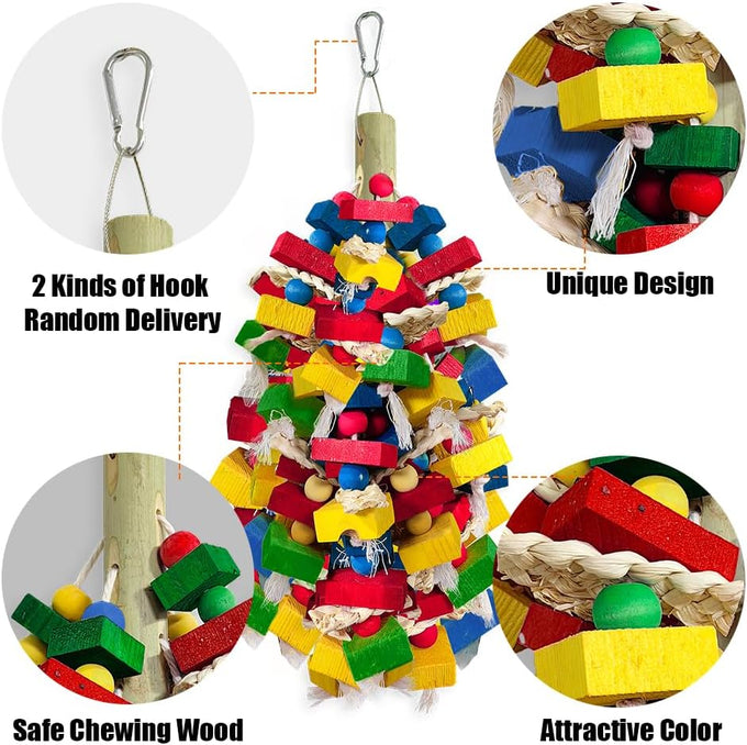 multicolored wooden blocks bird chewing toy parrot cage bite toy for macaws cockatoos african grey and large parrot birds