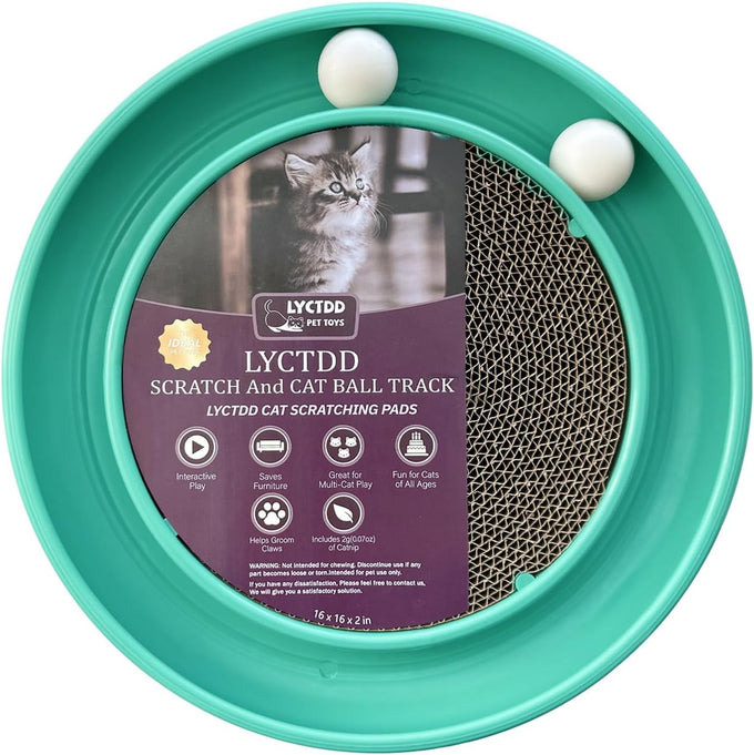 lyctdd Interactive Blue Cat Ball Track Toy with Scratching Board & Exercise Set for Indoor Cats and Kittens