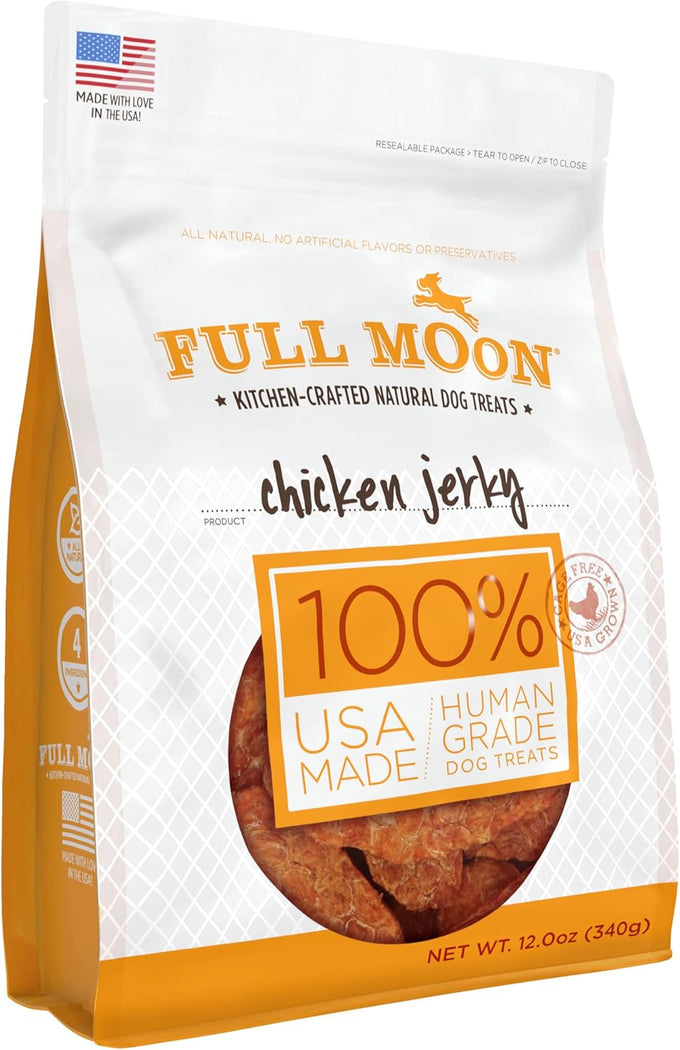 full moon human-grade all-natural usa-made 12oz grain-free chicken jerky dog treats