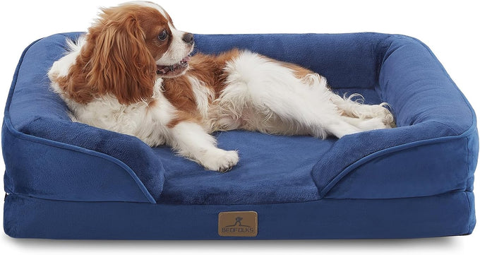 Bedfolks Orthopedic Dog Sofa Bed for Small Dogs, Waterproof Egg Foam Couch with Removable Washable Cover, Light Grey, 24"x18"x6"