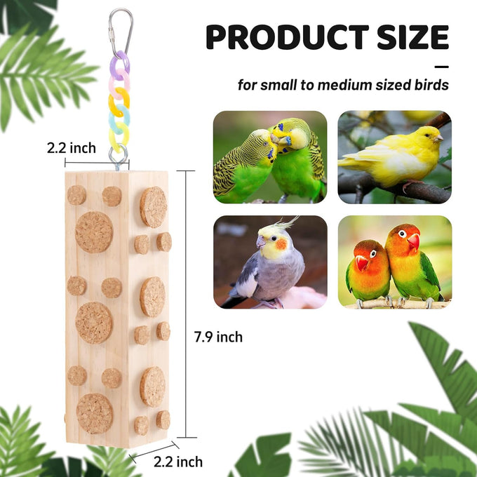2 pc wooden bird chew toys for parakeet cockatiel conure budgie lovebird - 7.9 inch hanging