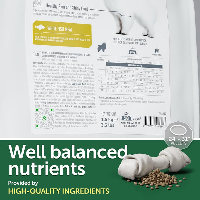 Nature's Protection Puppy Food Small Breed - High Protein, Grain-Free, Tear Stain Formula Dry Dog Kibble for White & Light Fur Dogs (Superior Care - White Fish, 3.3 lb)