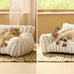 Bedsure 24inch ComfyFleece Cute Cat Couch for Indoor Cats, Cream, Removable Washable Cover and Supportive Pet Sofa