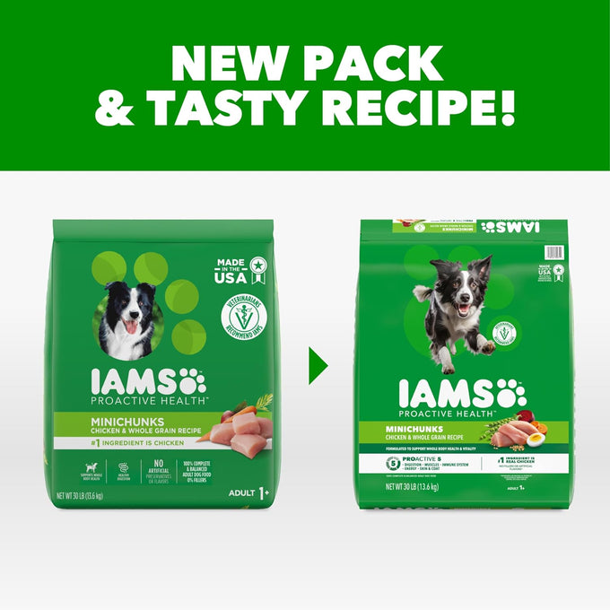 iams proactive health adult minichunks premium dry dog food, 30 lb bag, chicken and egg protein, antioxidants