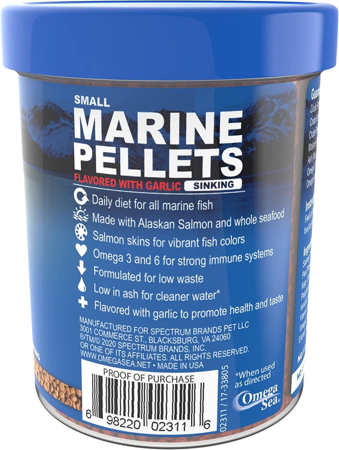 Omega One Garlic Marine Small Sinking Pellets - 4.5 oz, 8% Max Ash, Fresh Seafood Protein