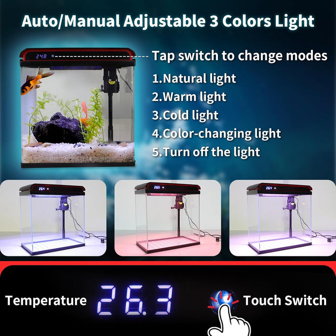 5-gallon glass aquarium starter kit for betta, shrimp, guppy, jellyfish, goldfish and beta with self-cleaning pump and 3-color light
