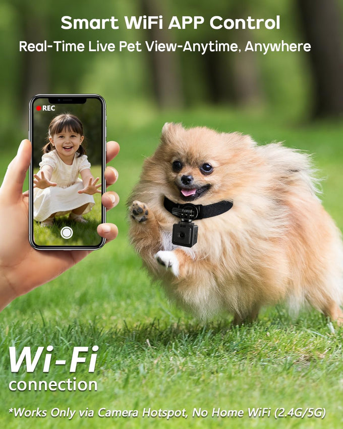 aez pet camera collar with app control, 1080p hd pet pov camera for cats dogs kids outdoor use