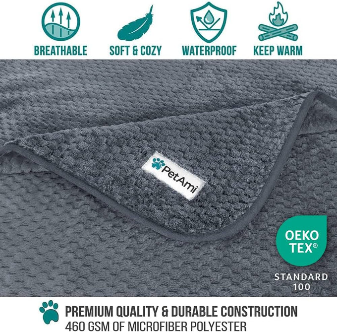 PetAmi waterproof gray dog blanket for medium large dogs, leakproof fleece throw for cats, 40x60 inches sofa couch cover protector