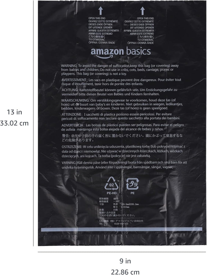 Amazon Basics Dog Poop Leak Proof Bags with Dispenser and Leash Clip, Unscented, 13" x 9", 900 Count