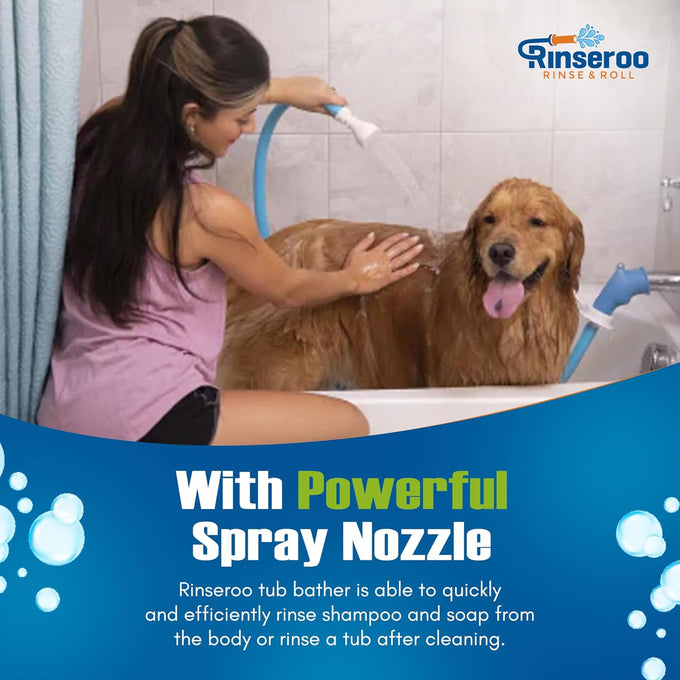 rinseroo slip-on bathtub faucet sprayer attachment for tub spout, ultra-flex dog shower hose adapter, 5 foot hose
