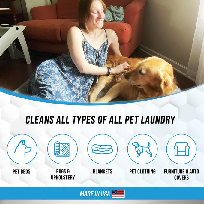 pet laundry detergent odor remover - active enzyme based powder for dogs beds, cat pee, and urine stains - 64 loads
