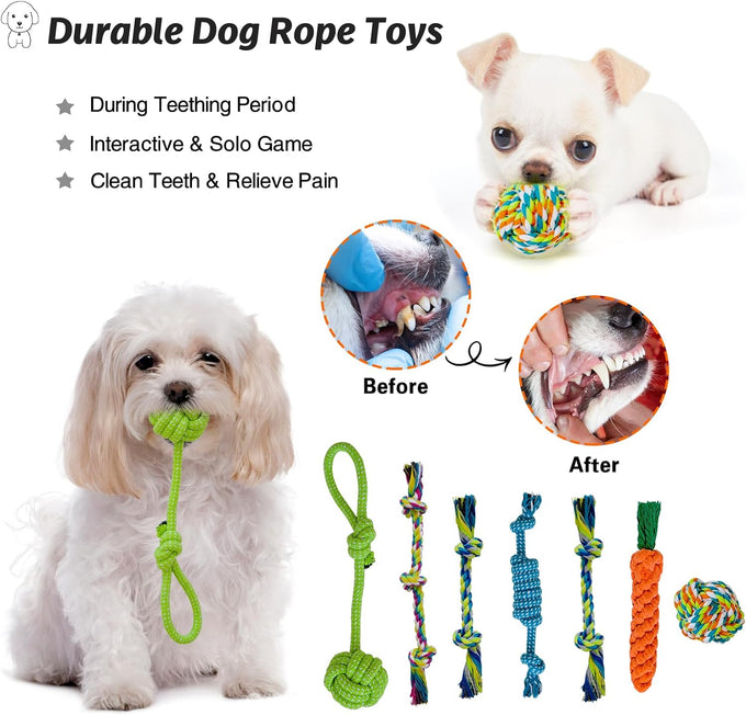 mrsohret 20pcs puppy chew toys for teething dog rope treat balls plush squeaky toys for small medium dogs