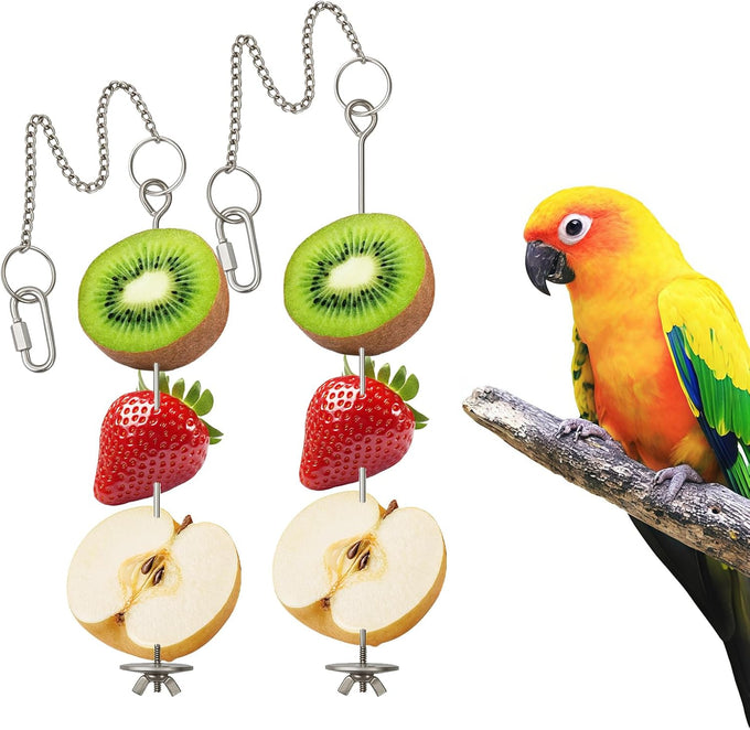 3-Pcs Stainless Steel Parrot Fruit & Vegetable Skewer Toy 6.9in/17.5cm, 8.9in/22.5cm, 10.8in/27.5cm