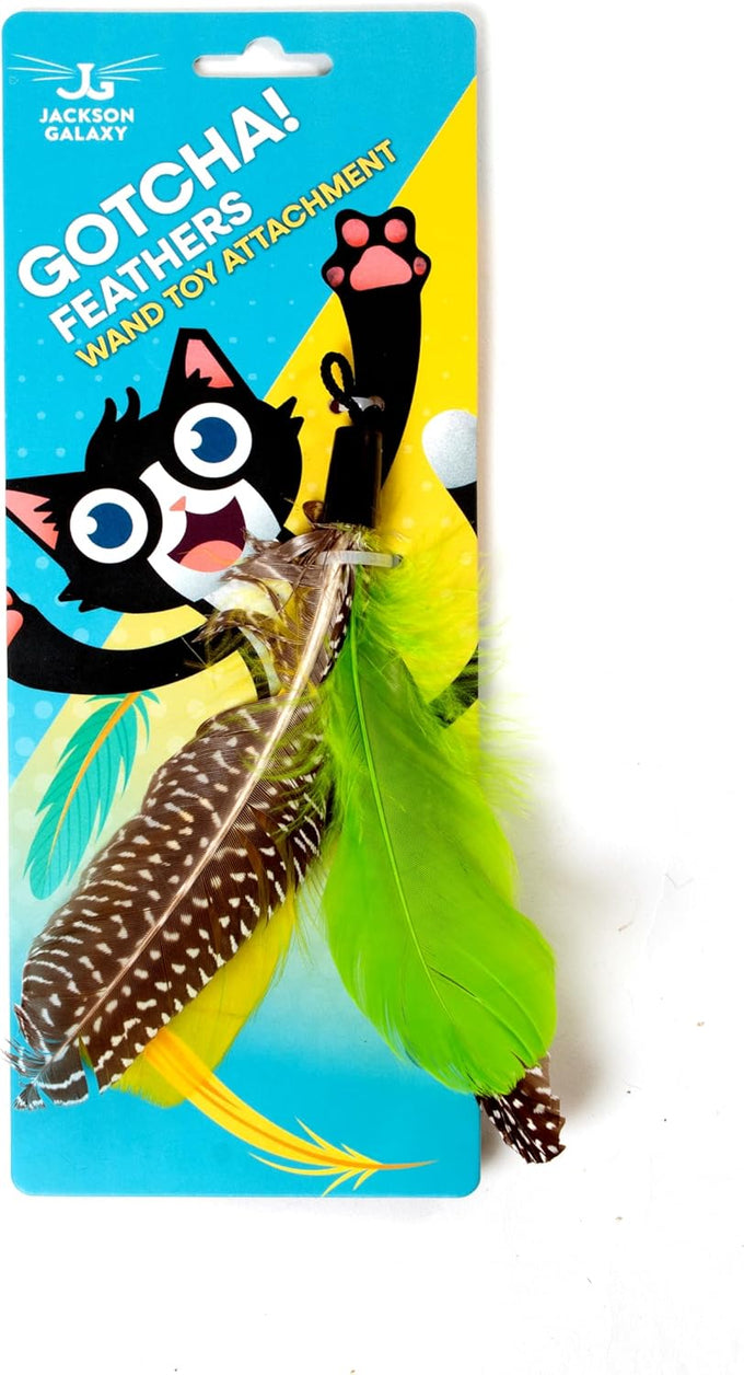 Jackson Galaxy Gotcha! Telescoping Cat Wand Toy with Natural Feathers for Indoor Cat Play