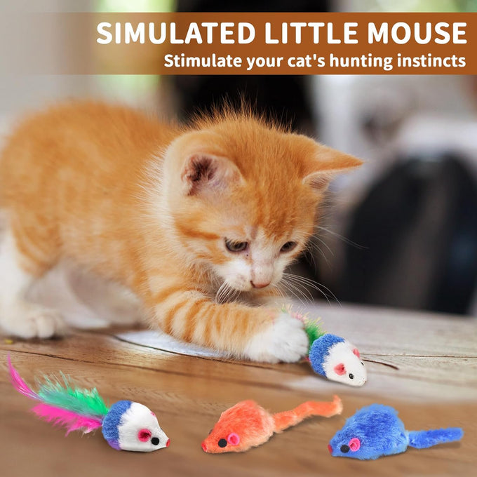 iCAGY interactive cat toy bundle for indoor cats, 25 pcs, 45 inches rainbow tunnel, colorful springs, feathers, balls, and mice