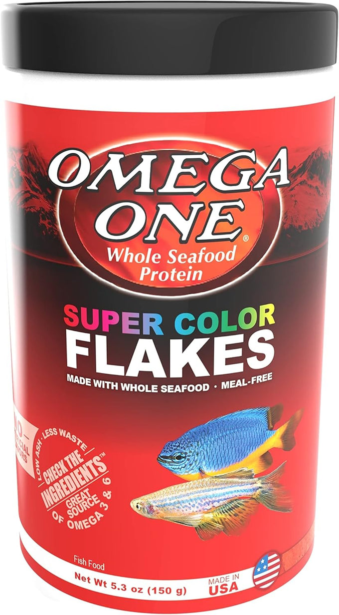 Omega One Super Color Flakes 5.3 oz fish food with natural color boosters and omega 3 & 6 HUFA's