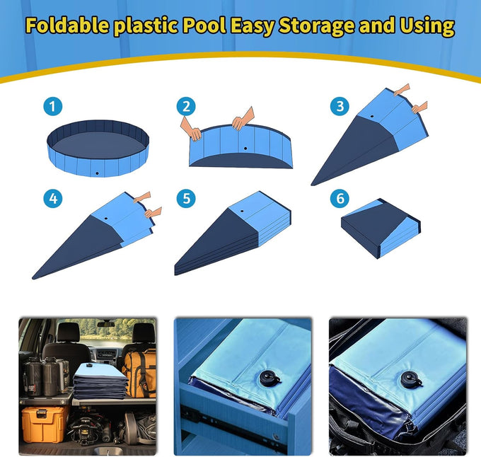 cacps foldable dog pool, 32" x 8" hard plastic non-slip kiddie pool for outdoor backyard use