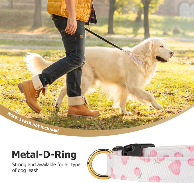 Cotton Handmade Dog Collar - White and Pink Love Heart Pattern - Adjustable - Safe for Girl and Boy Dogs