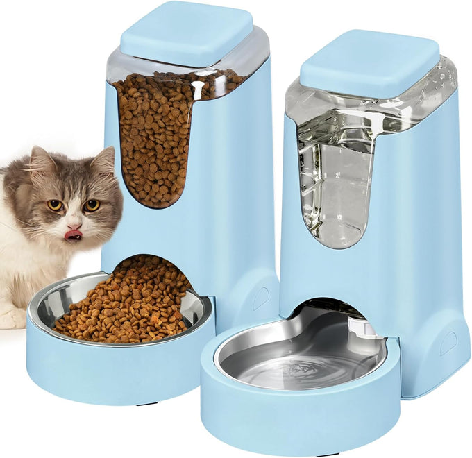 PetSafe Automatic Stainless Steel Bowl Dog and Cat Gravity Food Feeder and Waterer for Small Medium Pets 1 Gallon x 2
