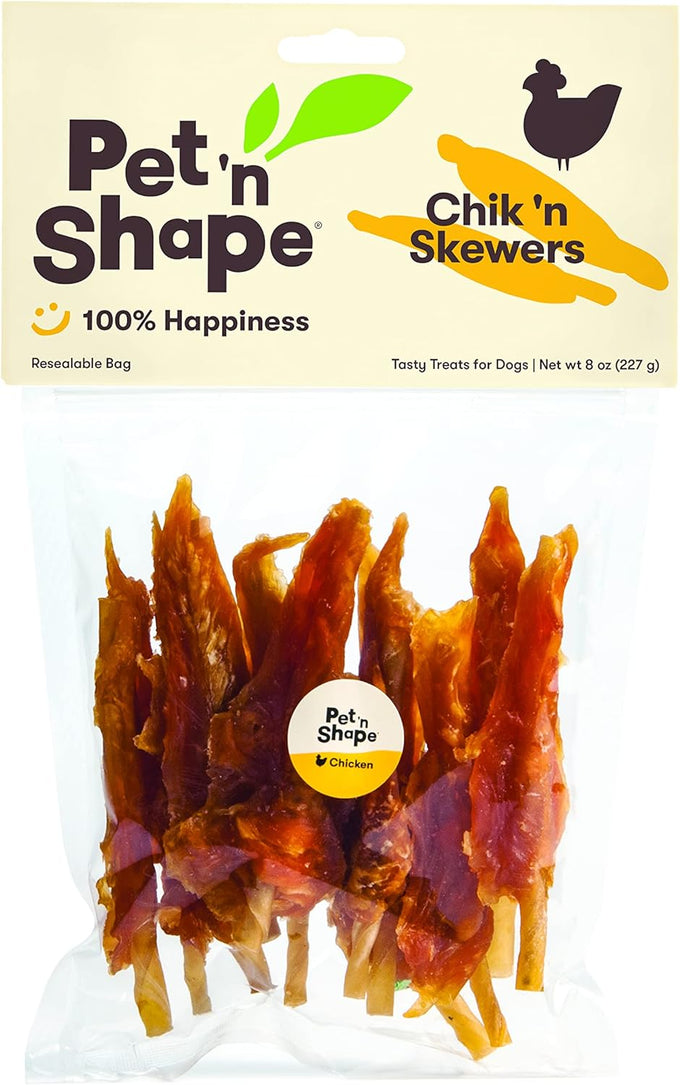 Pet 'n Shape Chik 'n Skewers - 100% Natural Grain Free Chicken Wrapped Rawhide Dog Chews, No Artificial Additives or Preservatives