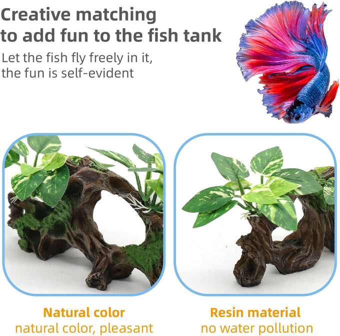 realaqcc artificial driftwood cave aquarium decor ornaments for betta fish tank accessories