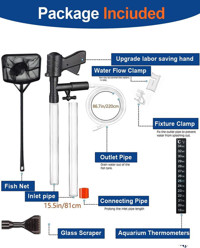 qzq aquarium gravel vacuum cleaner tools fish tank cleaning kit for aquarium thermometers fish net kit