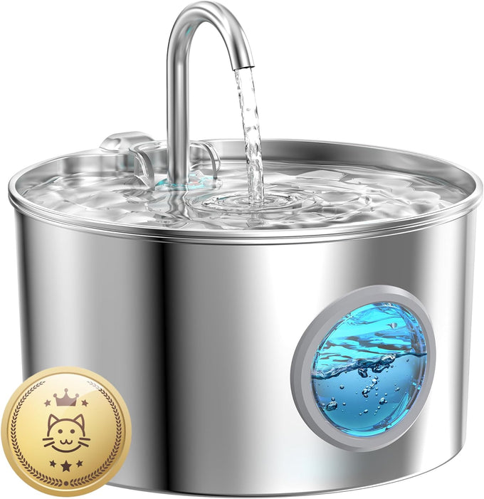 Stainless Steel Cat Fountain 74oz/2.2L for Pets Cats Inside Quiet Water Bowl Dispenser