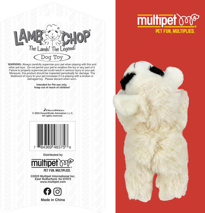 Multipet Lamb Chop 6" cream plush dog toy with squeaker for cuddling and playtime