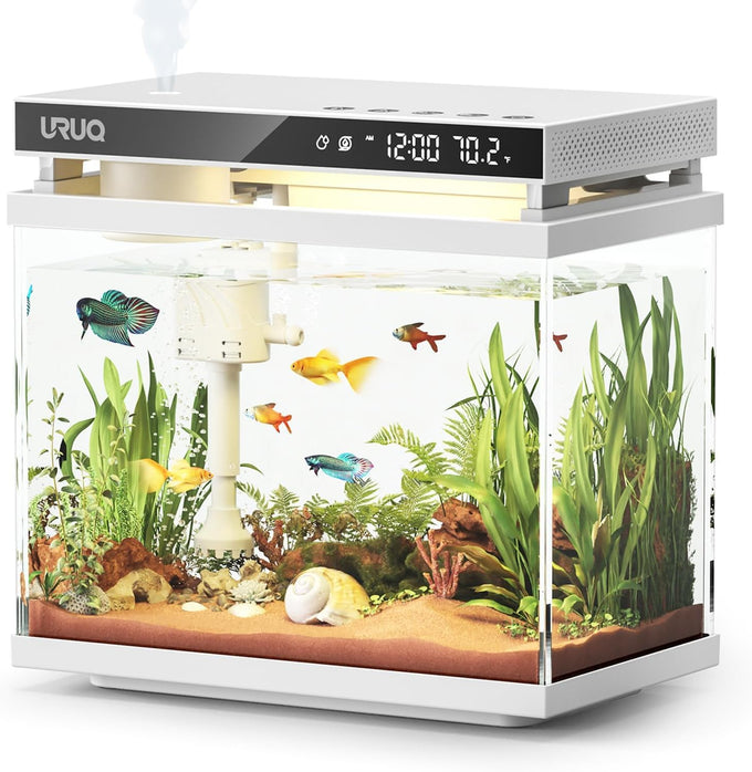 Fish Tank Smart Aquarium Kit 2 Gal Black UHD Silent Pump Self Cleaning System
