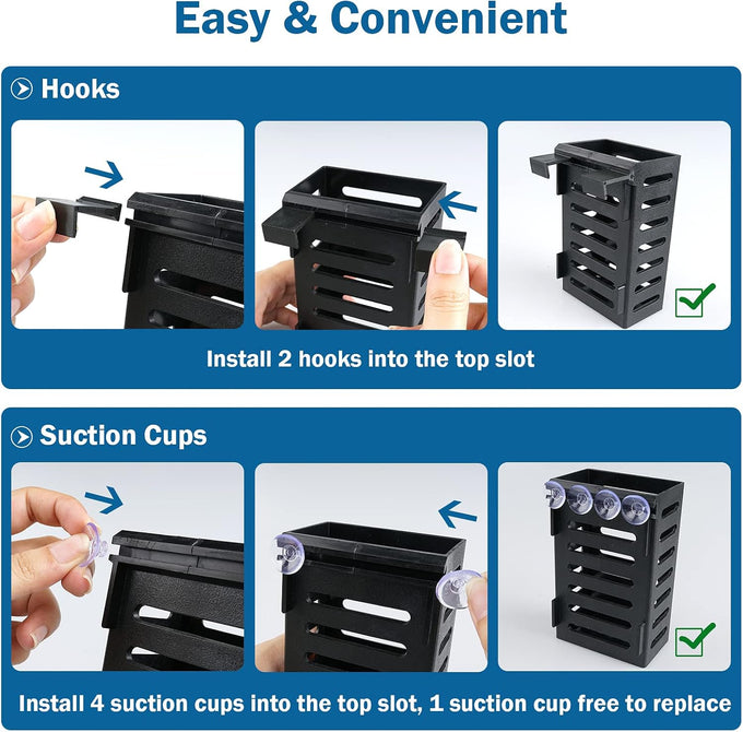 Black aquarium plant holder 4 PCS with 24 hooks, 20 suction cups for fish tank decorations