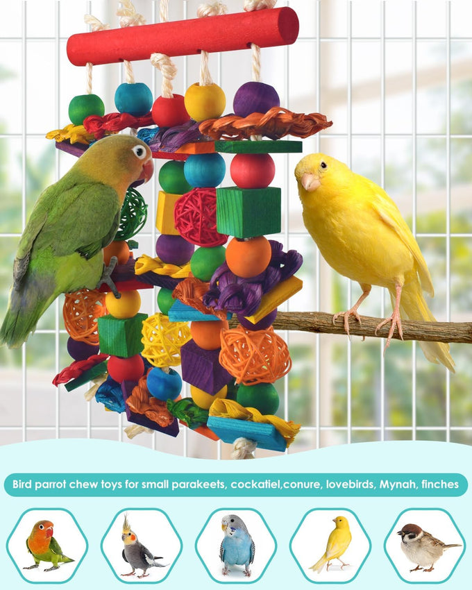 dbness bird toys, natural wooden blocks, parakeet chewing toy for small to medium macaw cockatoos budgie lovebird cockatiel conures 13.4x5.9 inches adjustable