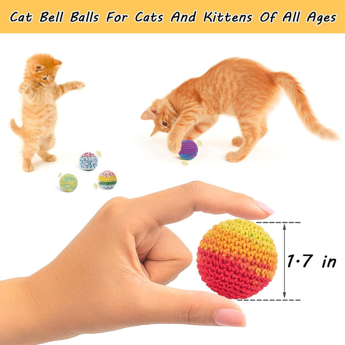 6-pack retro shaw cat toys balls with yarn bell for indoor kittens and cats, safe and interactive play