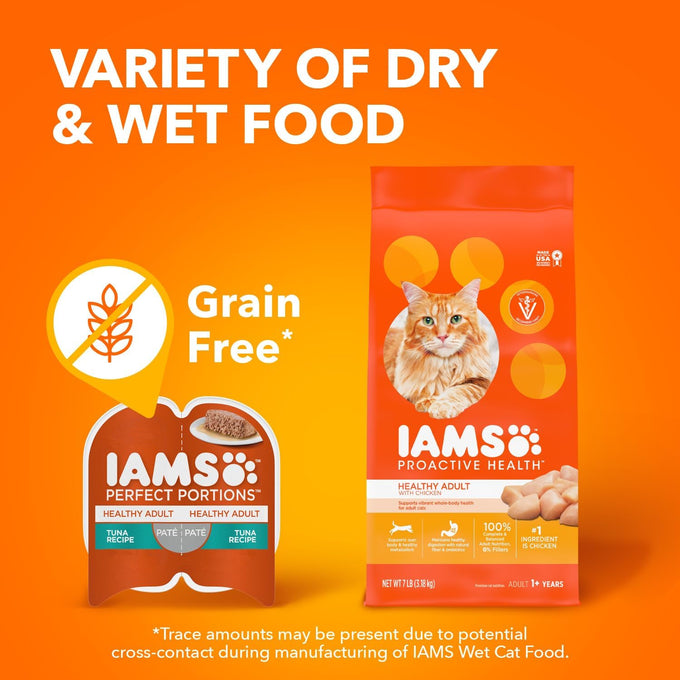IAMS Perfect Portions Sensitive Digestion & Skin Wet Cat Food Pate, Healthy Adult Grain Free Pate, Chicken and Tuna Recipe, 2.6 oz. (24 Twin Packs)