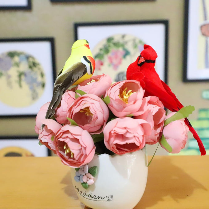 Lwingflyer 3pcs artificial birds realistic red cardinal blue jay yellow goldfinch with wire feet assorted ornaments for xmas tree decoration and crafts