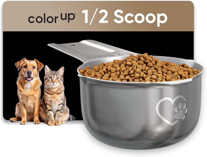 Color Up ½ Cup Stainless Steel Dog Food Scoop, Measuring Cup for Pets, 8 Tbsp, Heavy-Duty & Rust-Resistant