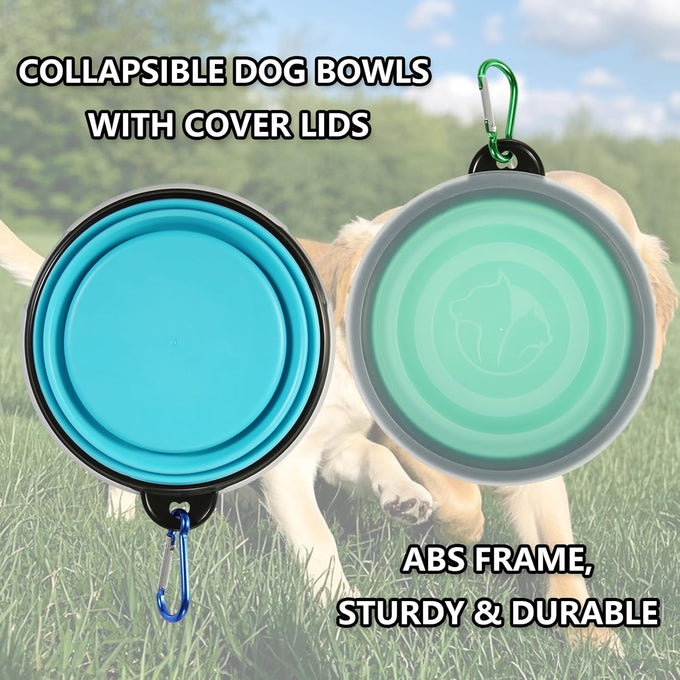 slson collapsible dog travel bowls 2 pack light blue and green small size