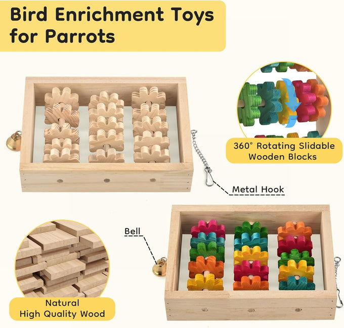 dbness 2pcs natural wooden hanging parrot chew toys for parakeets, cockatiels, macaws, african grey