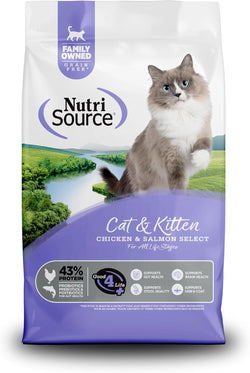 NutriSource Grain Free Chicken & Salmon Cat & Kitten Food, 4LB, 43% Protein, Omega-3 & Omega-6, Prebiotics & Probiotics