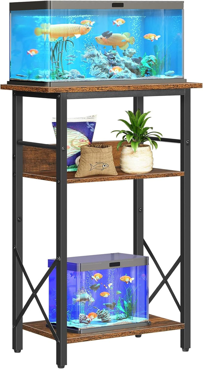 HOOBRO 3-Tier Fish Tank Stand with Storage, Rustic Brown, 20.5 x 11 inches, Metal Frame, BF52FT01