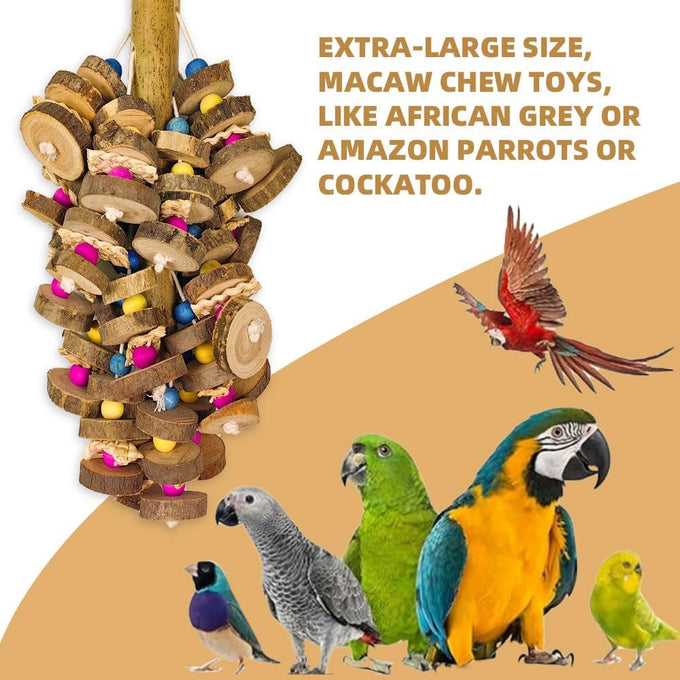 Natural multicolored wooden block parrot toys for large macaws cockatoos African grey and Amazon parrots, 19.7 inch, large size