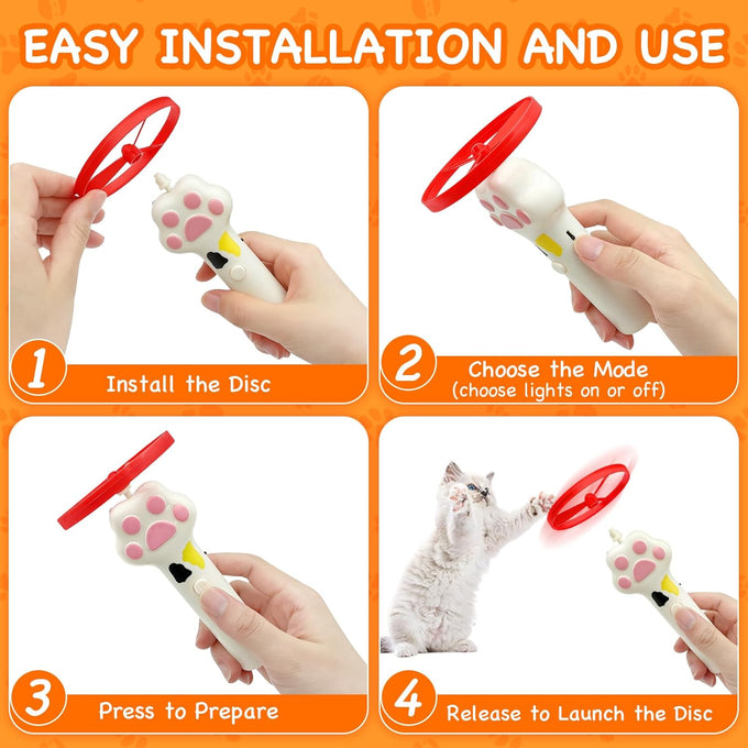 Cat Fetch Toy Disc Launcher with 6 Soft & Flexible Discs, Glow-in-the-Dark, Indoor Use