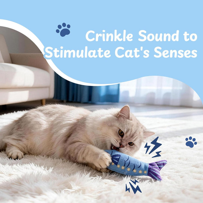 nocciola 3-pack catnip fish toys with crinkle sound for indoor kittens enrichment