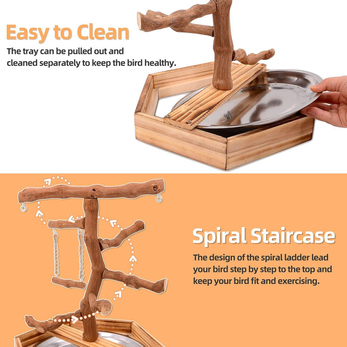 limio natural grape wood bird parakeet perch stand with toys for small birds