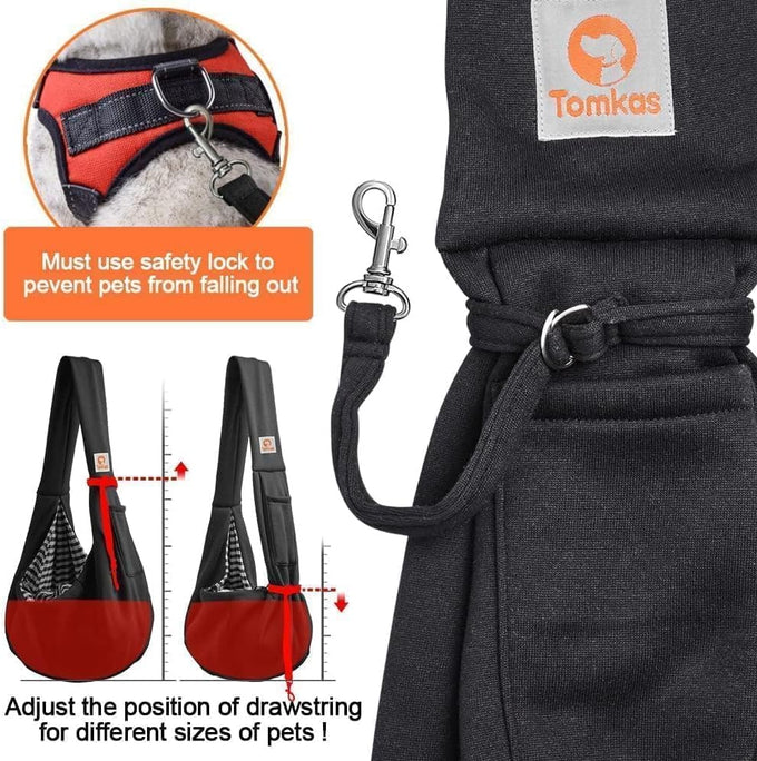 Classic Tomkas Small Dog Sling Carrier for 3-10 lbs Pets - Black - Classic Pocket Strap Wrap