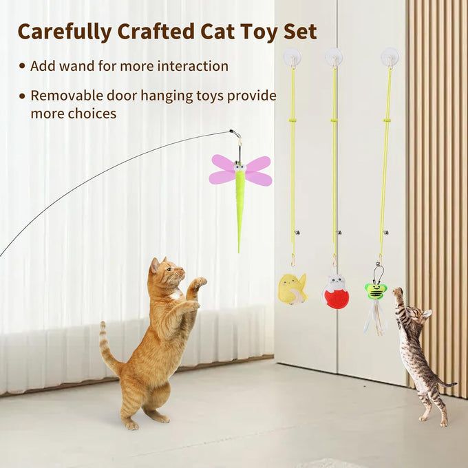 Interactive Cat Toys Refills with 8 Assorted Teasers and Wand for Indoor Cats - Adjustable Height and Durable