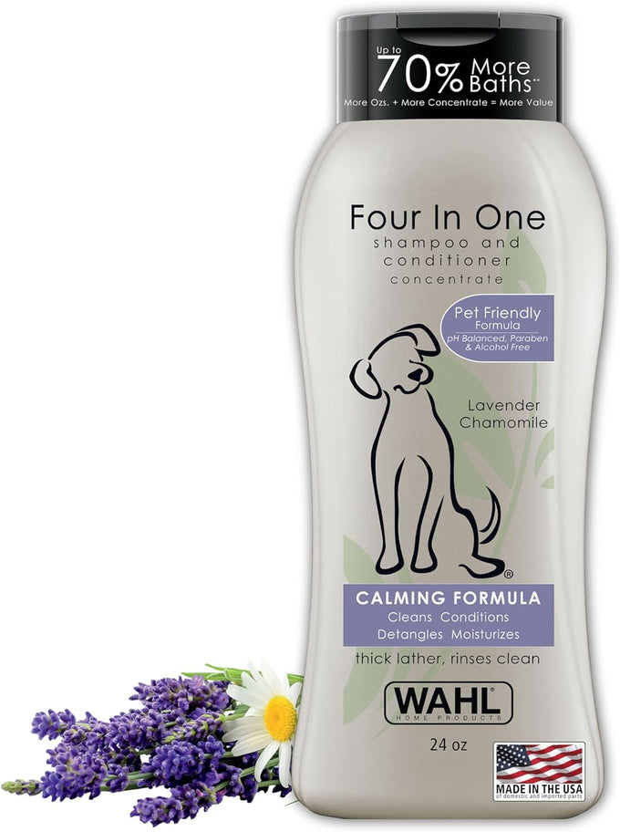 wahl usa 4-in-1 calming dog shampoo with lavender chamomile scent 24 oz model 820000a