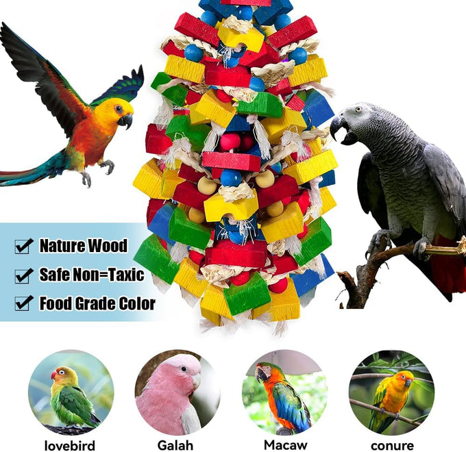 multicolored wooden blocks bird chewing toy parrot cage bite toy for macaws cockatoos african grey and large parrot birds